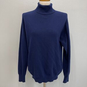 Panda Women's Turtleneck Sweater Medium Navy Blue 100% Cashmere Made in Scotland